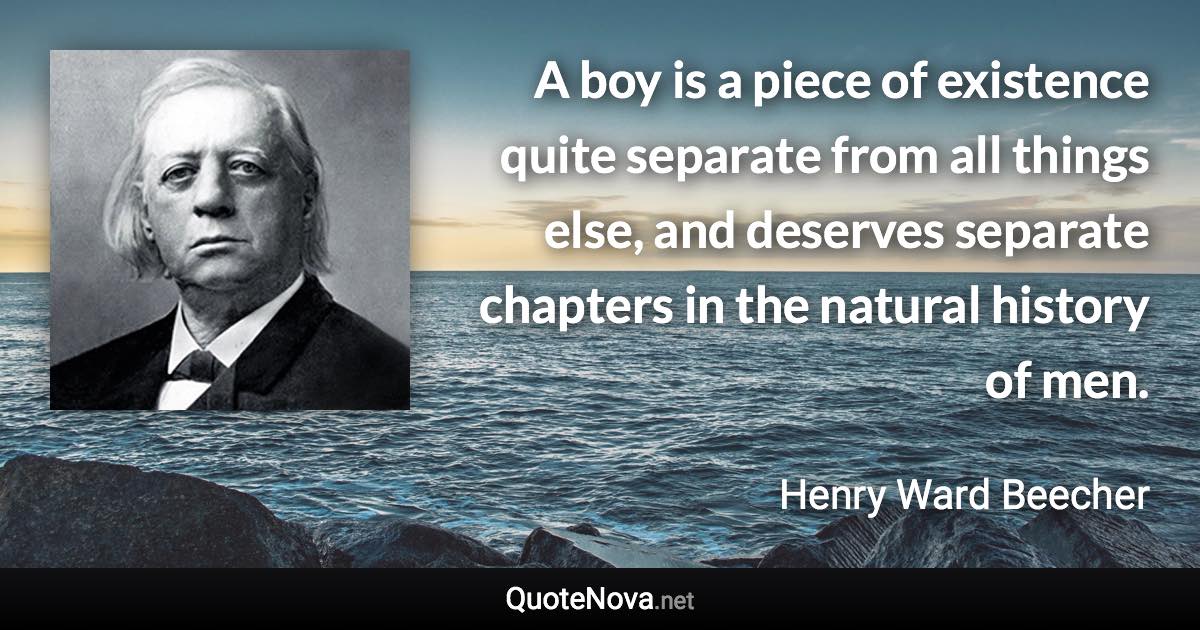 A boy is a piece of existence quite separate from all things else, and deserves separate chapters in the natural history of men. - Henry Ward Beecher quote