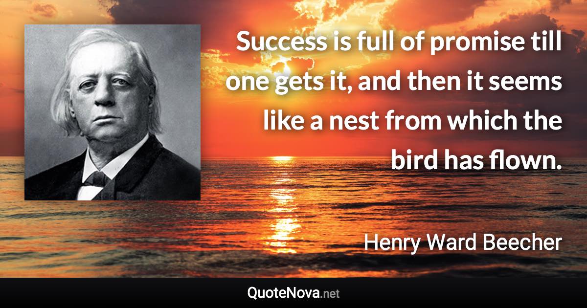 Success is full of promise till one gets it, and then it seems like a nest from which the bird has flown. - Henry Ward Beecher quote