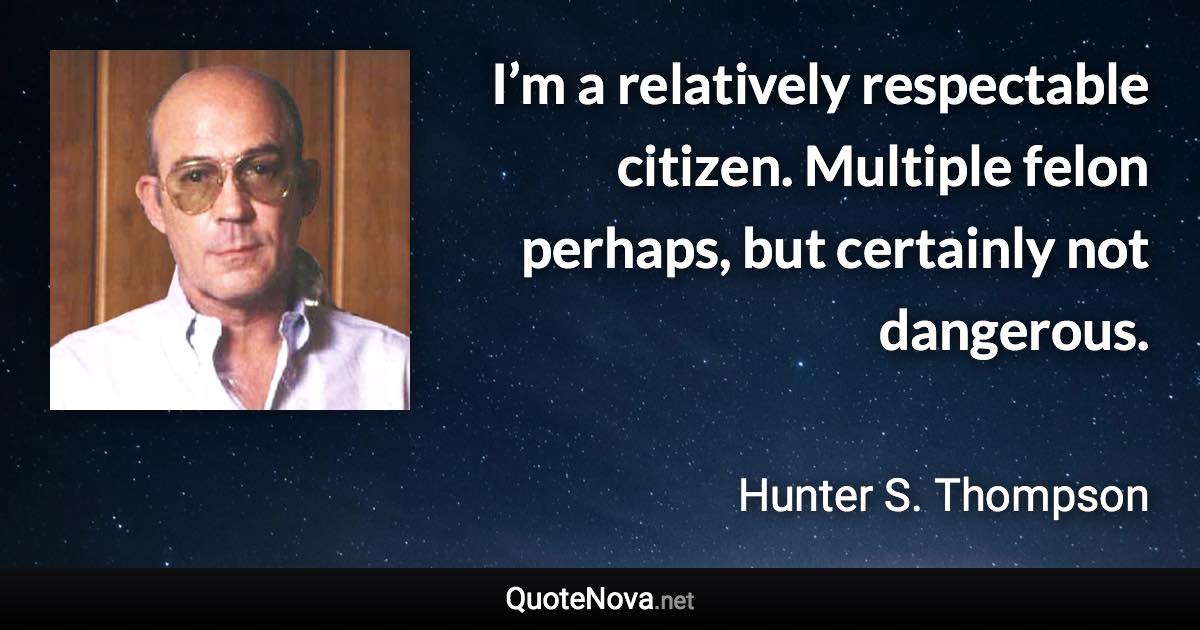 I’m a relatively respectable citizen. Multiple felon perhaps, but certainly not dangerous. - Hunter S. Thompson quote