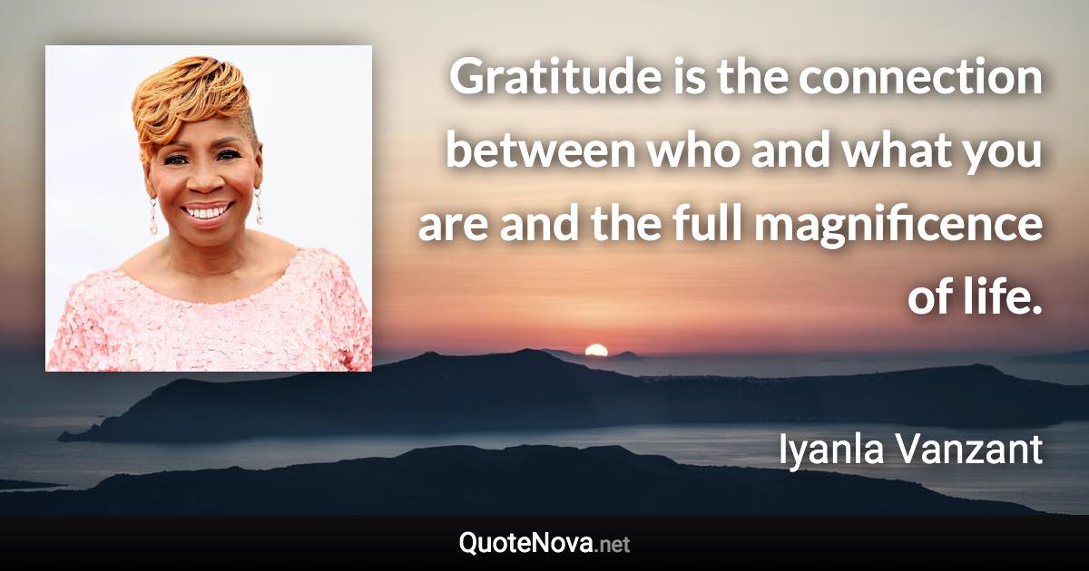Gratitude is the connection between who and what you are and the full magnificence of life. - Iyanla Vanzant quote