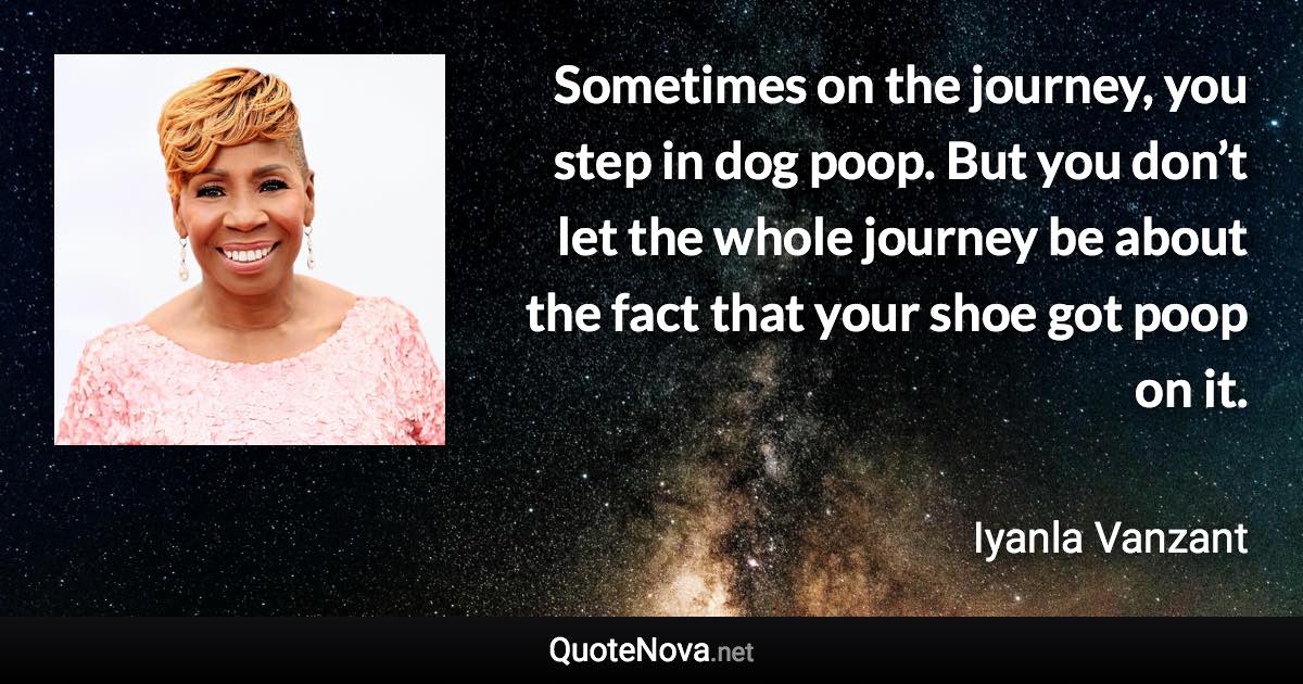 Sometimes on the journey, you step in dog poop. But you don’t let the whole journey be about the fact that your shoe got poop on it. - Iyanla Vanzant quote