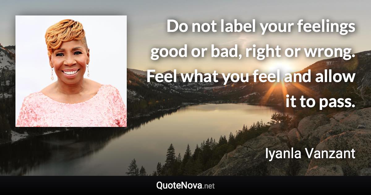 Do not label your feelings good or bad, right or wrong. Feel what you feel and allow it to pass. - Iyanla Vanzant quote