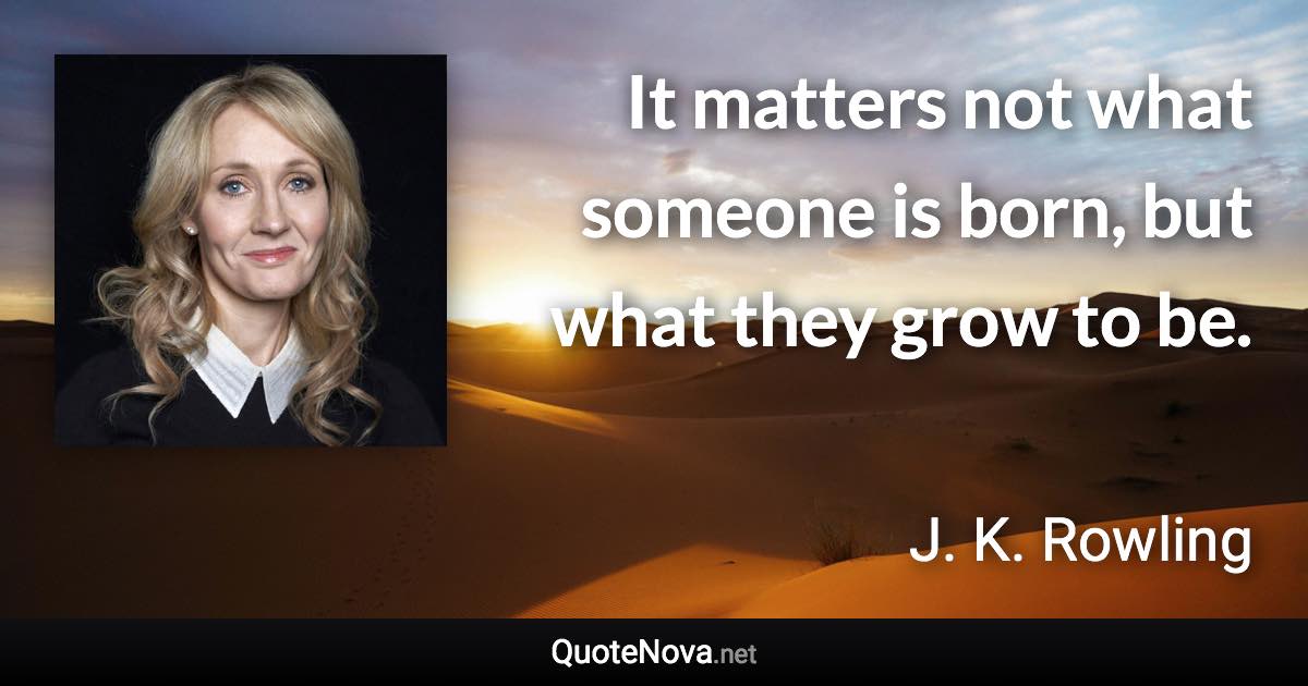 It matters not what someone is born, but what they grow to be. - J. K. Rowling quote