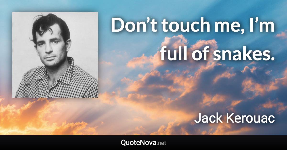 Don’t touch me, I’m full of snakes. - Jack Kerouac quote