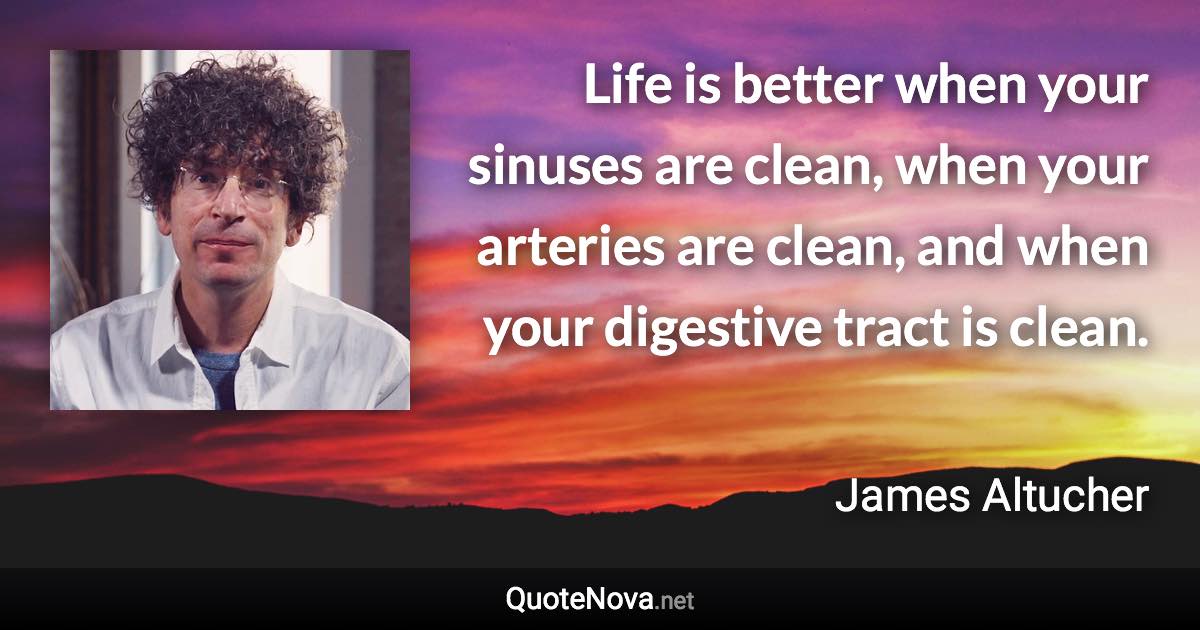 Life is better when your sinuses are clean, when your arteries are clean, and when your digestive tract is clean. - James Altucher quote