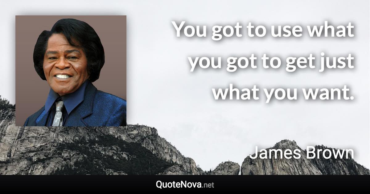 You got to use what you got to get just what you want. - James Brown quote