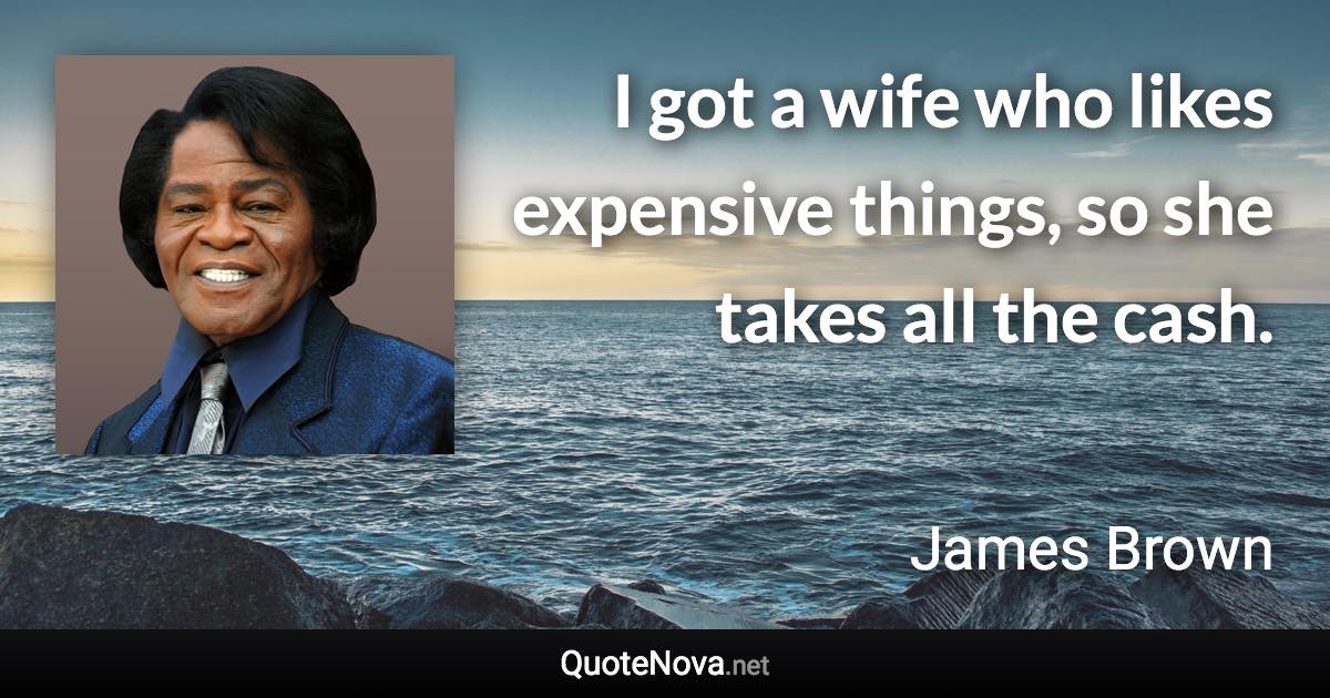 I got a wife who likes expensive things, so she takes all the cash. - James Brown quote