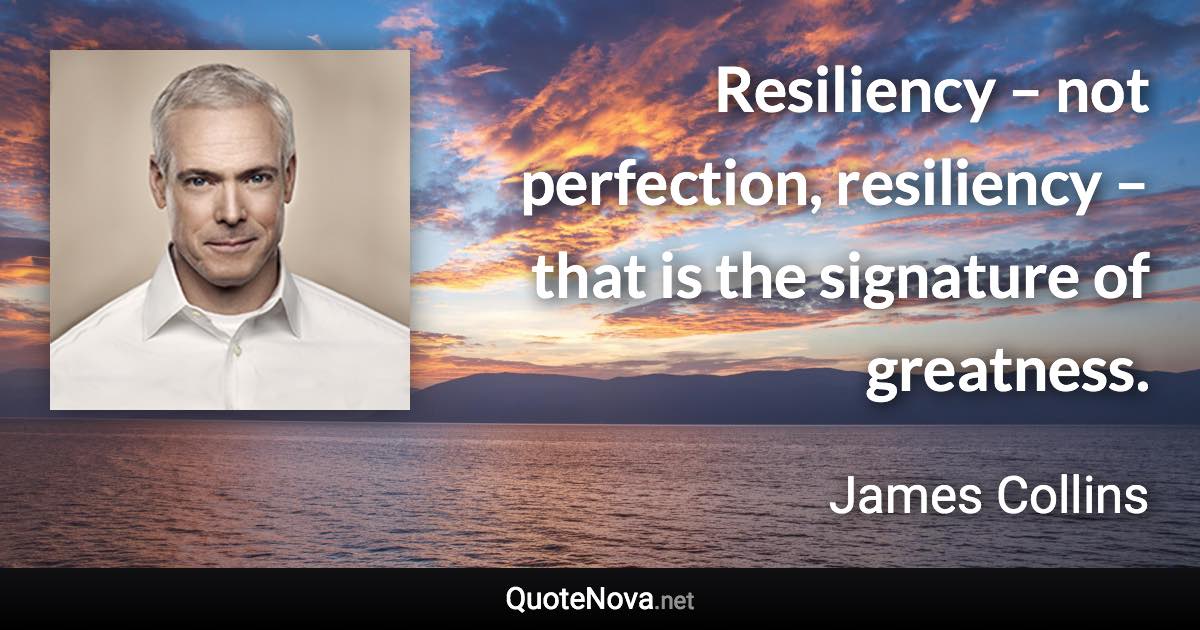 Resiliency – not perfection, resiliency – that is the signature of greatness. - James Collins quote