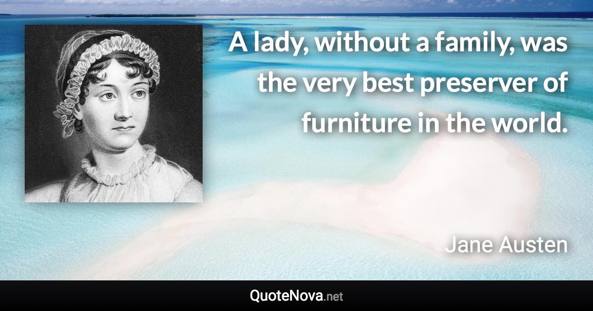 A lady, without a family, was the very best preserver of furniture in the world. - Jane Austen quote