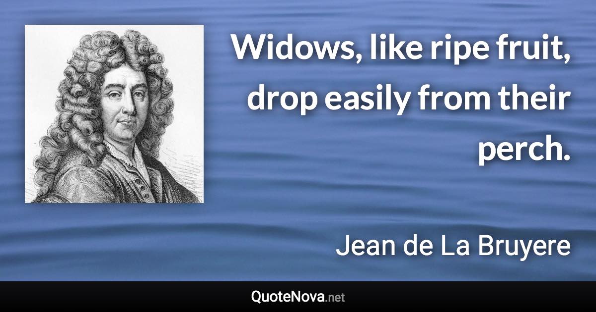 Widows, like ripe fruit, drop easily from their perch. - Jean de La Bruyere quote