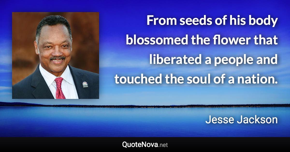 From seeds of his body blossomed the flower that liberated a people and touched the soul of a nation. - Jesse Jackson quote