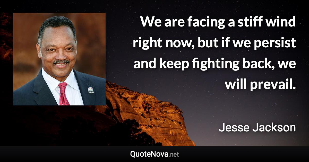 We are facing a stiff wind right now, but if we persist and keep fighting back, we will prevail. - Jesse Jackson quote