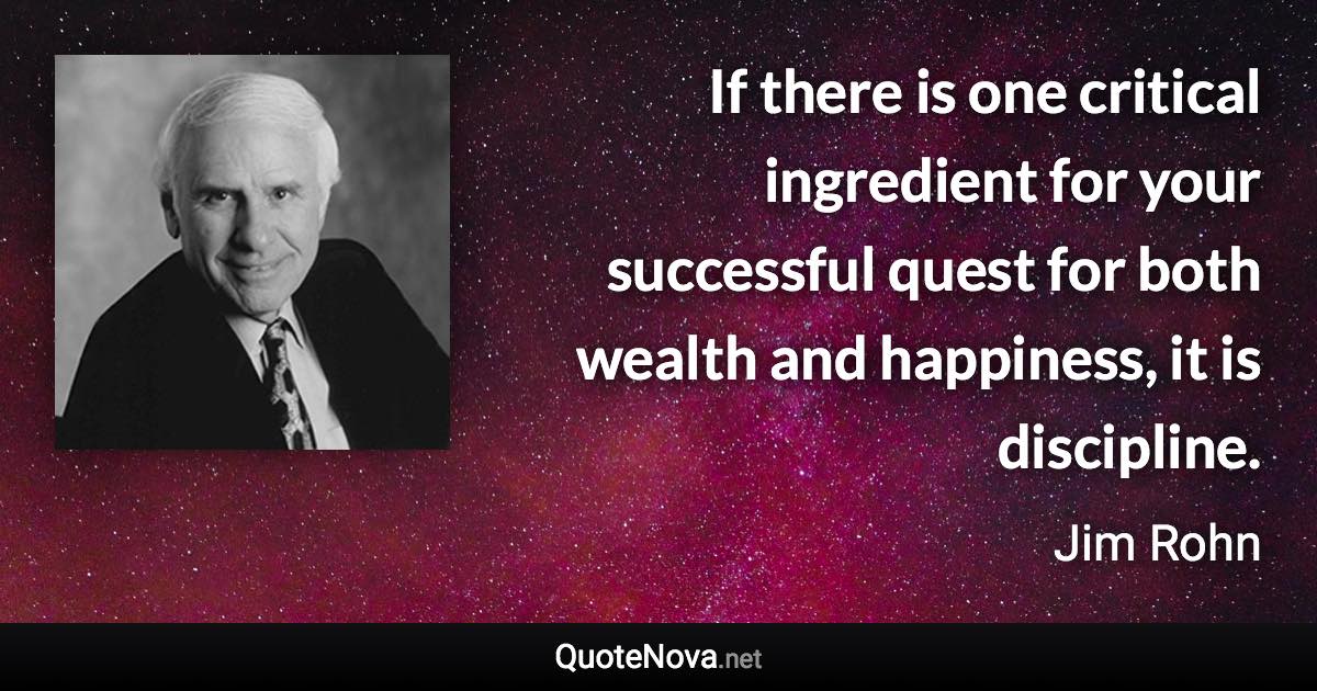 If there is one critical ingredient for your successful quest for both wealth and happiness, it is discipline. - Jim Rohn quote