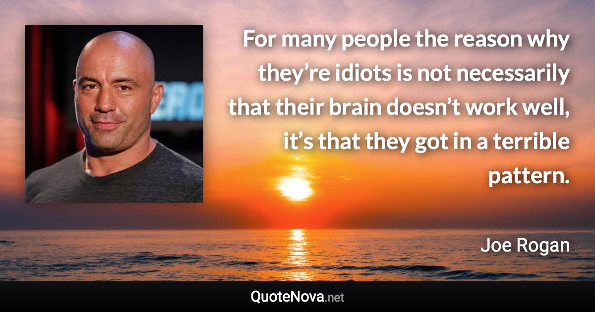 For many people the reason why they’re idiots is not necessarily that their brain doesn’t work well, it’s that they got in a terrible pattern. - Joe Rogan quote