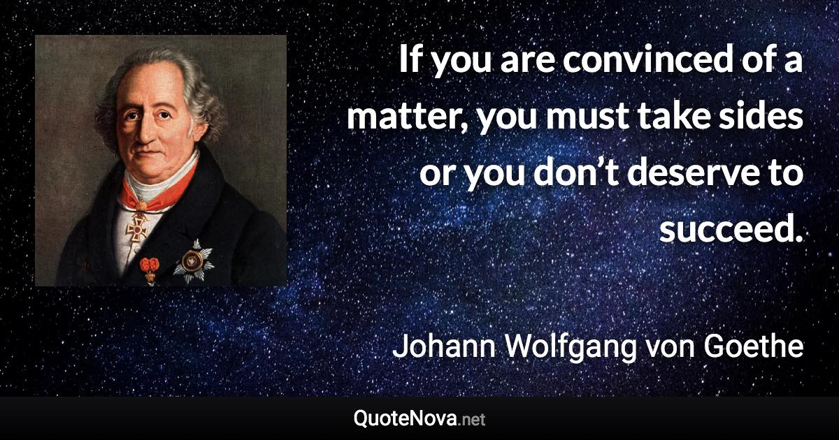 If you are convinced of a matter, you must take sides or you don’t deserve to succeed. - Johann Wolfgang von Goethe quote