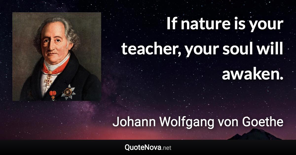 If nature is your teacher, your soul will awaken. - Johann Wolfgang von Goethe quote