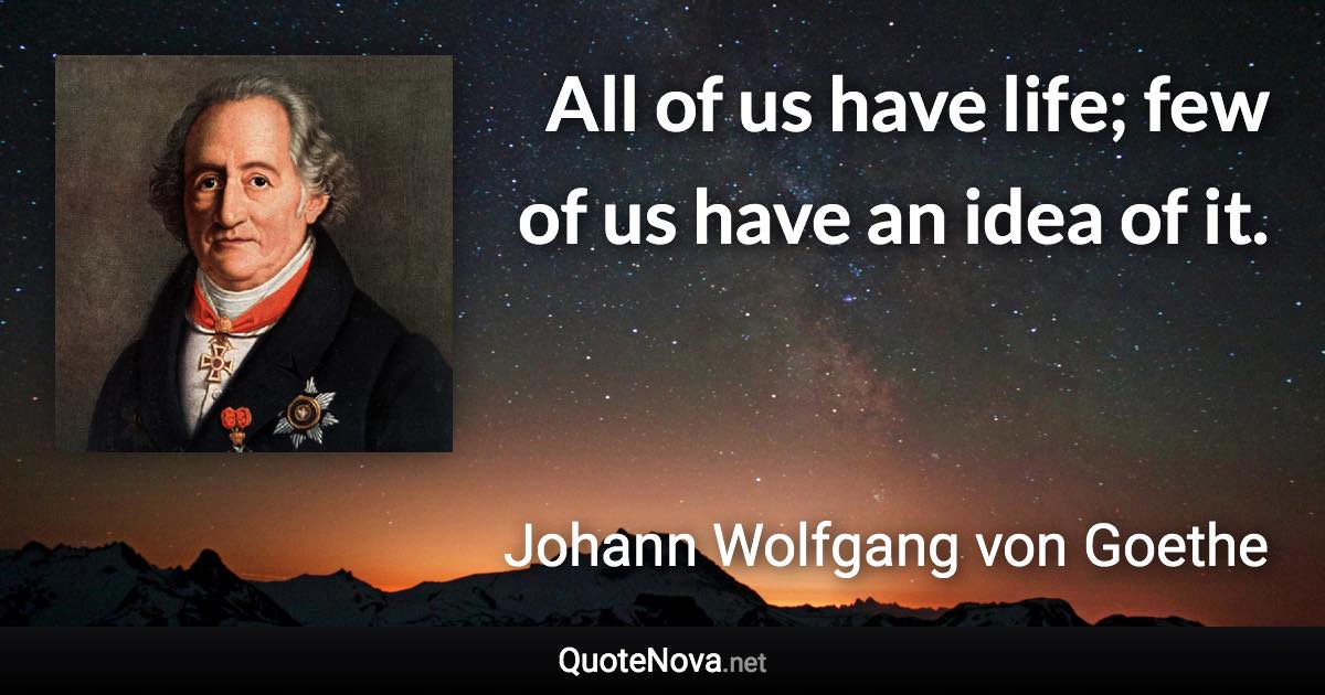 All of us have life; few of us have an idea of it. - Johann Wolfgang von Goethe quote
