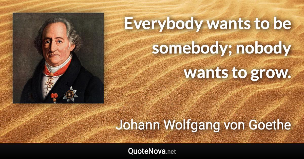 Everybody wants to be somebody; nobody wants to grow. - Johann Wolfgang von Goethe quote