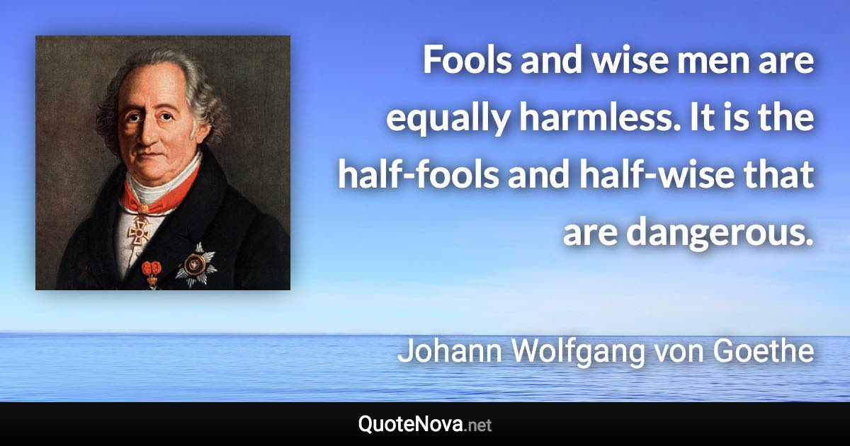 Fools and wise men are equally harmless. It is the half-fools and half-wise that are dangerous. - Johann Wolfgang von Goethe quote