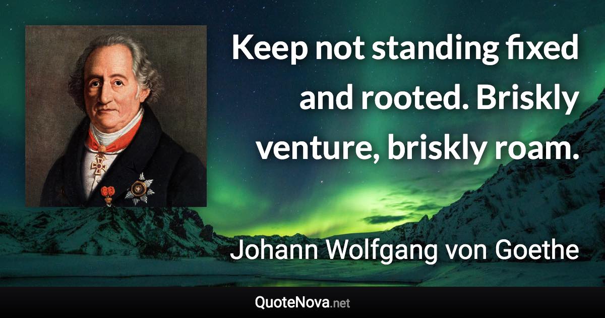 Keep not standing fixed and rooted. Briskly venture, briskly roam. - Johann Wolfgang von Goethe quote