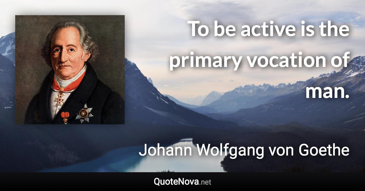 To be active is the primary vocation of man. - Johann Wolfgang von Goethe quote