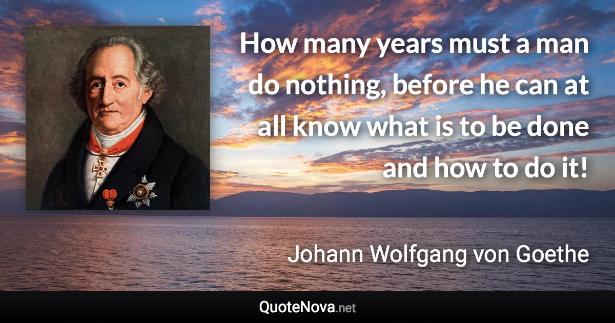 How many years must a man do nothing, before he can at all know what is to be done and how to do it! - Johann Wolfgang von Goethe quote