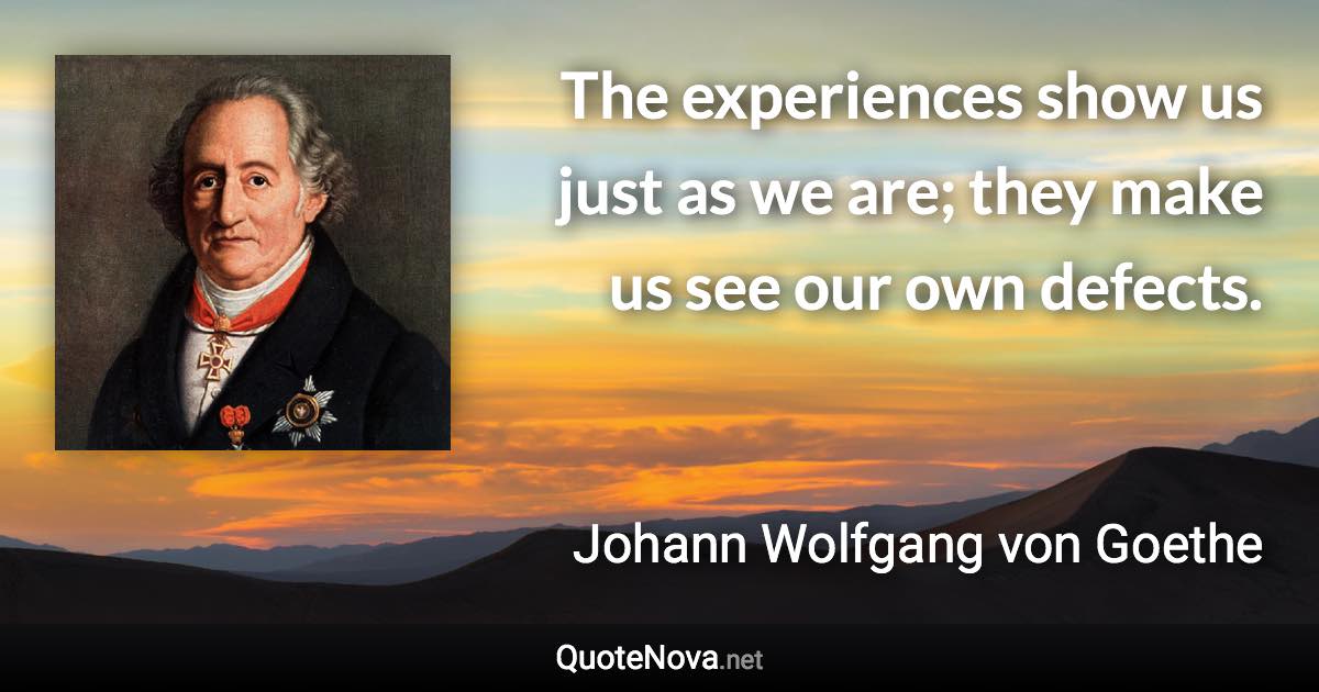 The experiences show us just as we are; they make us see our own defects. - Johann Wolfgang von Goethe quote