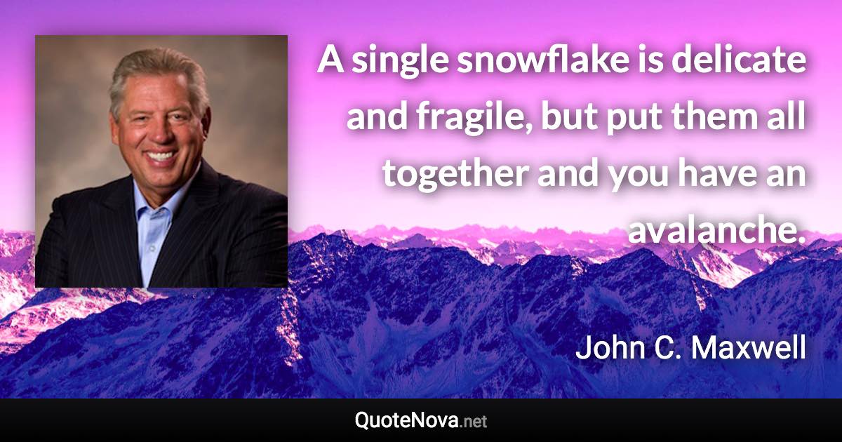 A single snowflake is delicate and fragile, but put them all together and you have an avalanche. - John C. Maxwell quote