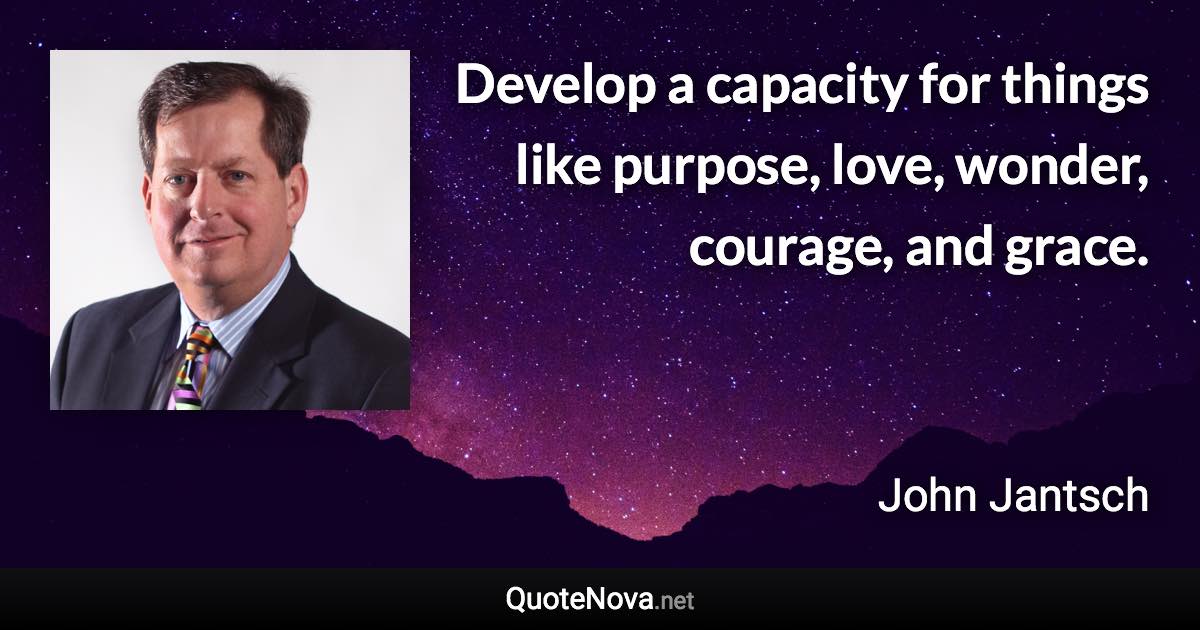 Develop a capacity for things like purpose, love, wonder, courage, and grace. - John Jantsch quote