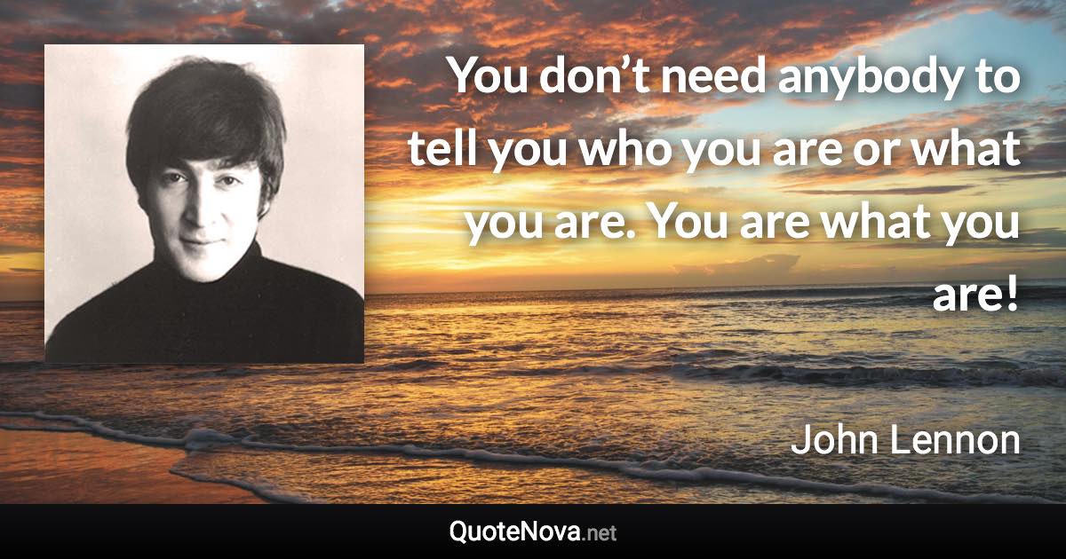 You don’t need anybody to tell you who you are or what you are. You are what you are! - John Lennon quote