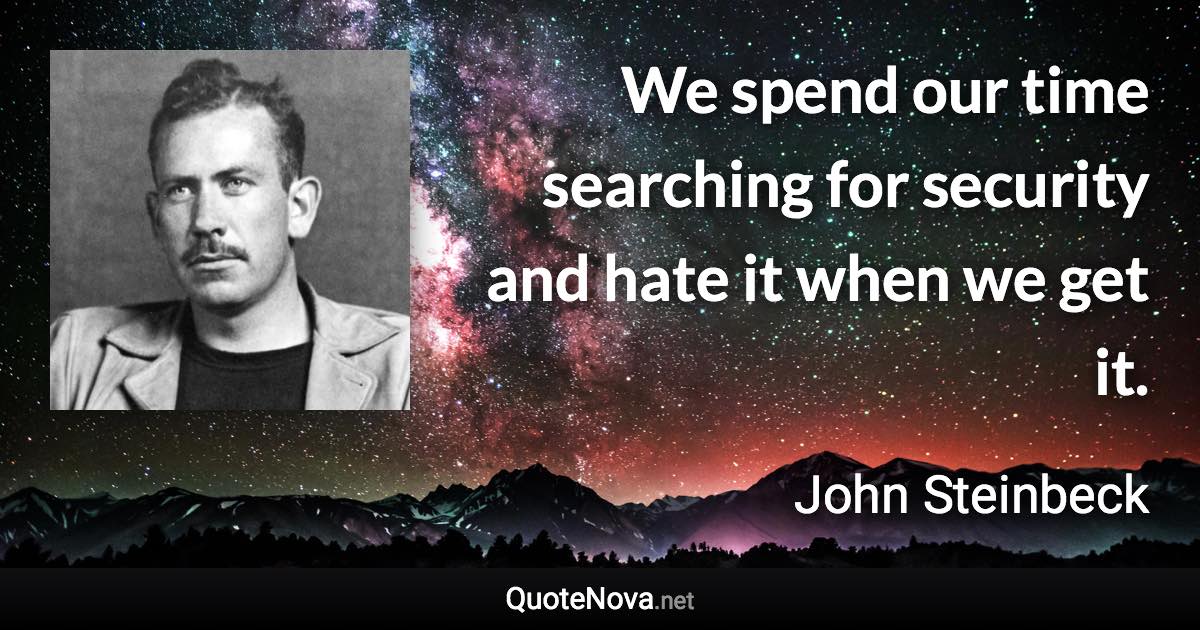 We spend our time searching for security and hate it when we get it. - John Steinbeck quote