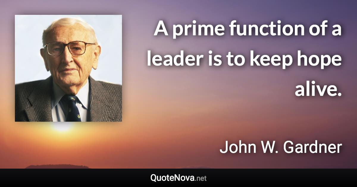 A prime function of a leader is to keep hope alive. - John W. Gardner quote