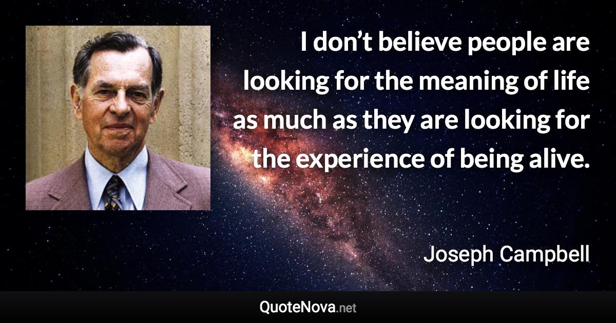 I don’t believe people are looking for the meaning of life as much as they are looking for the experience of being alive. - Joseph Campbell quote