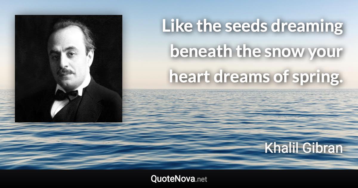 Like the seeds dreaming beneath the snow your heart dreams of spring. - Khalil Gibran quote