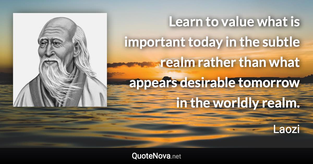 Learn to value what is important today in the subtle realm rather than what appears desirable tomorrow in the worldly realm. - Laozi quote