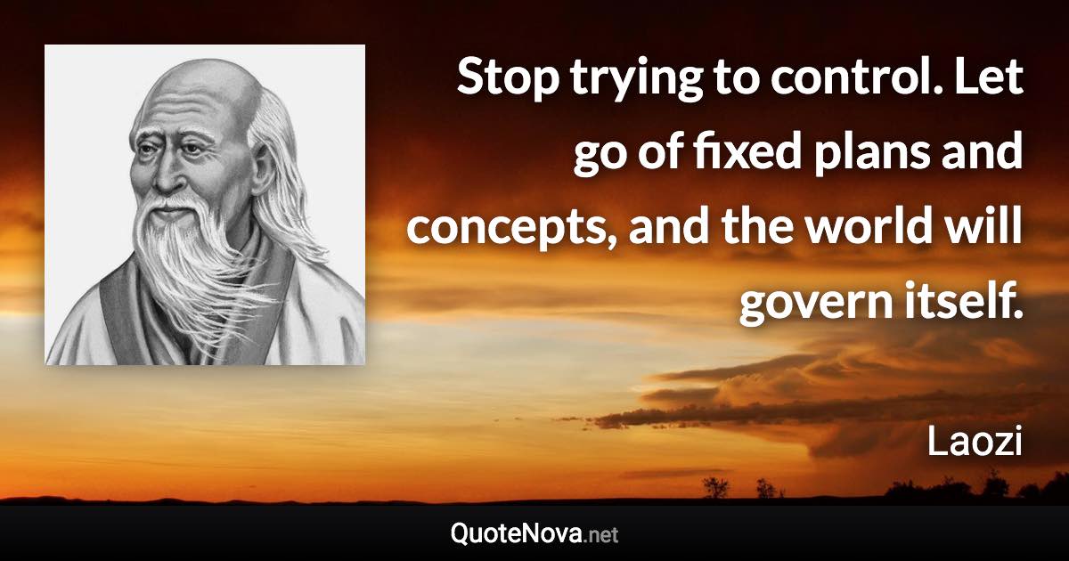 Stop trying to control. Let go of fixed plans and concepts, and the world will govern itself. - Laozi quote