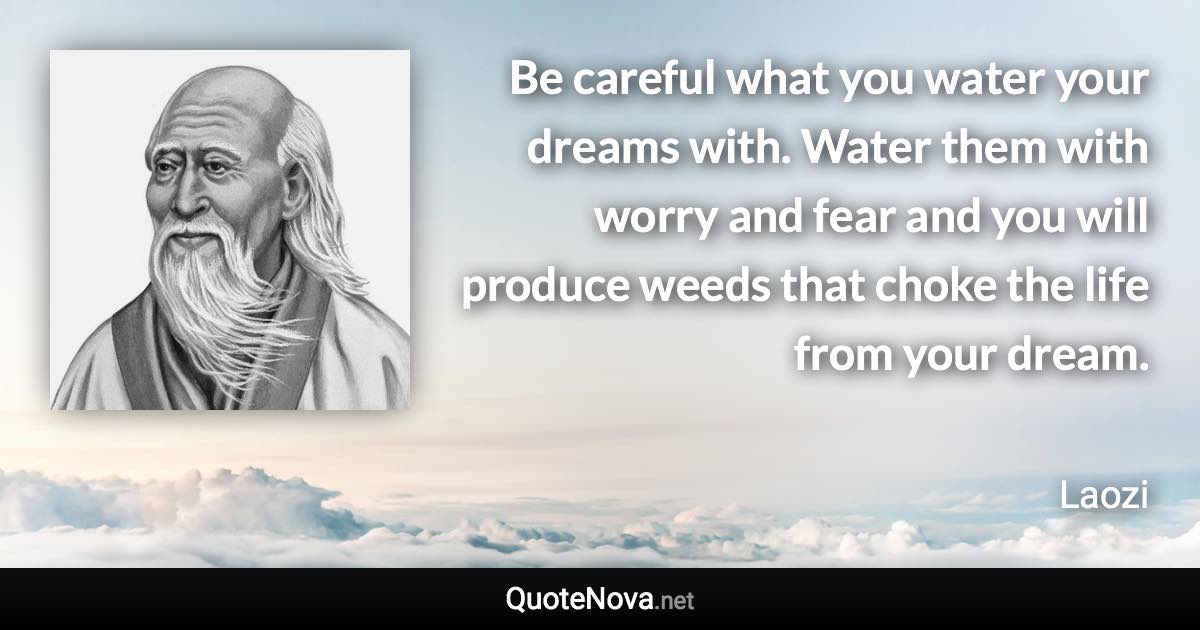 Be careful what you water your dreams with. Water them with worry and fear and you will produce weeds that choke the life from your dream. - Laozi quote