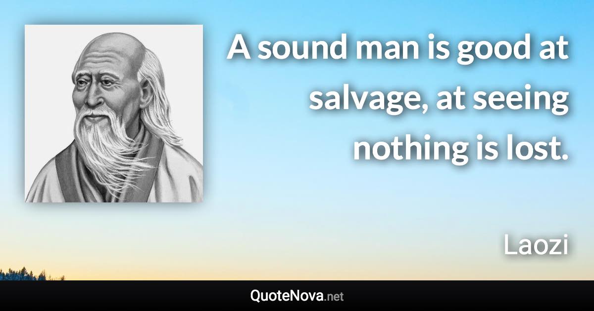 A sound man is good at salvage, at seeing nothing is lost. - Laozi quote