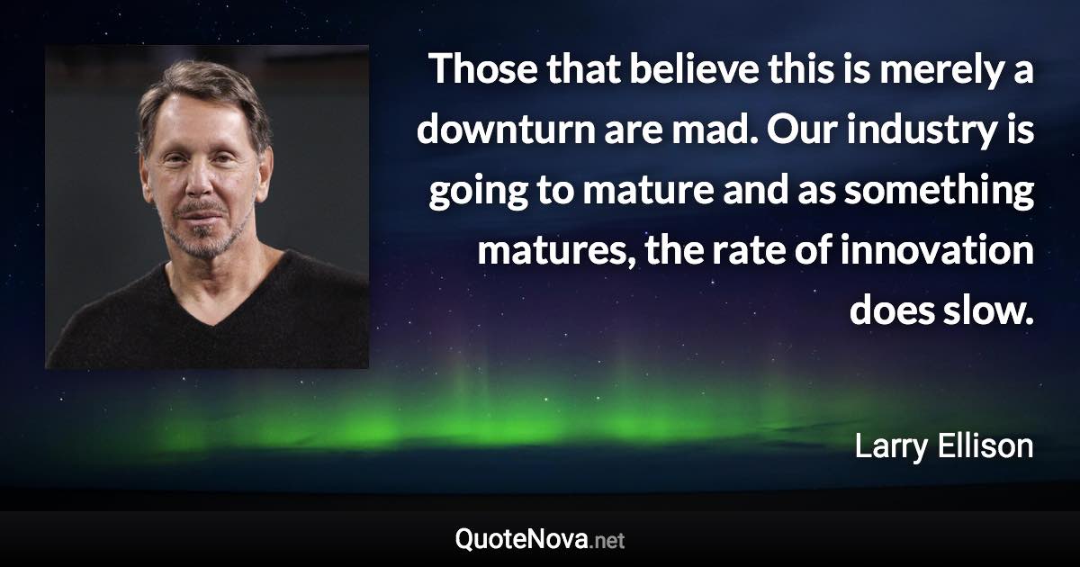 Those that believe this is merely a downturn are mad. Our industry is going to mature and as something matures, the rate of innovation does slow. - Larry Ellison quote