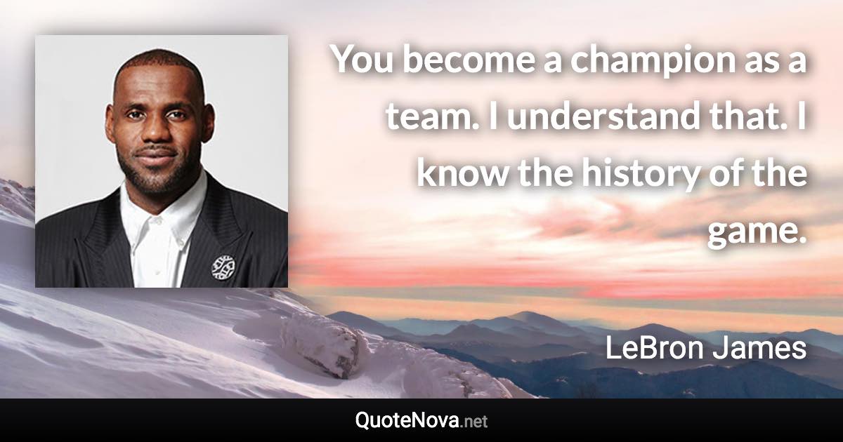 You become a champion as a team. I understand that. I know the history of the game. - LeBron James quote