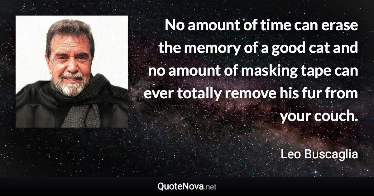 No amount of time can erase the memory of a good cat and no amount of masking tape can ever totally remove his fur from your couch. - Leo Buscaglia quote