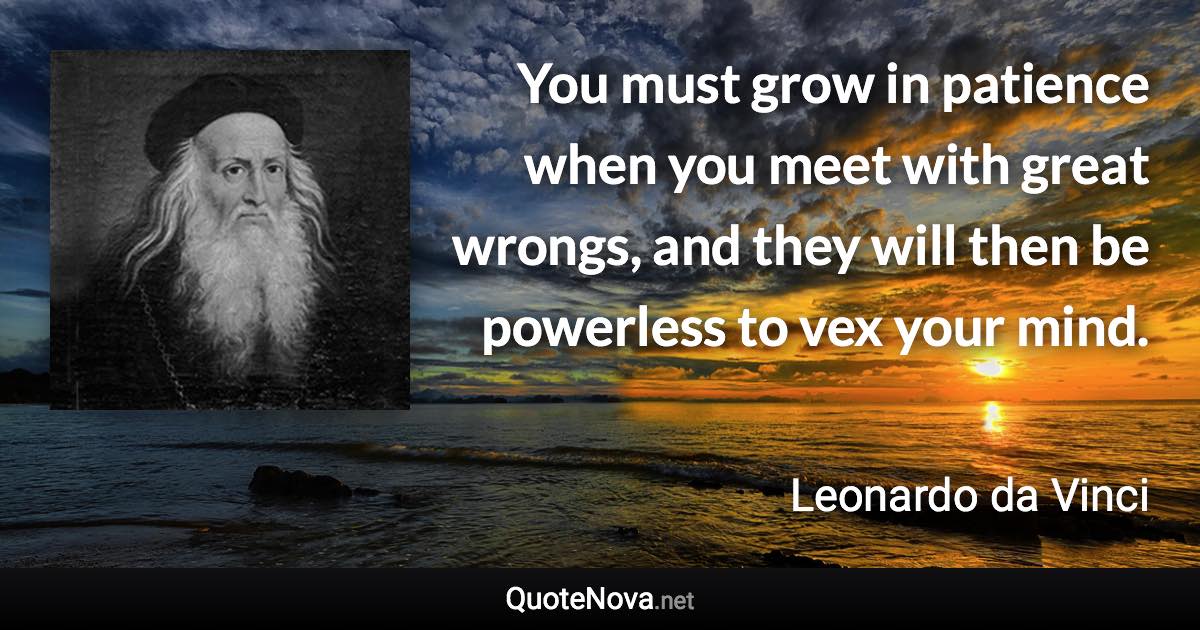 You must grow in patience when you meet with great wrongs, and they will then be powerless to vex your mind. - Leonardo da Vinci quote