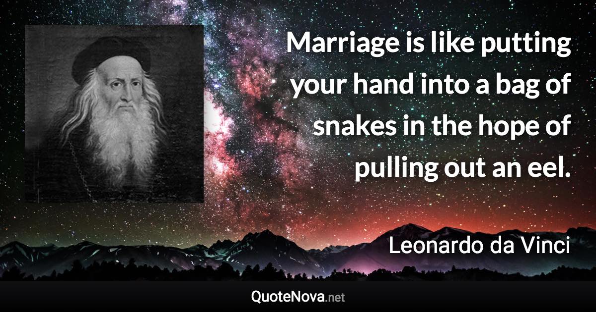 Marriage is like putting your hand into a bag of snakes in the hope of pulling out an eel. - Leonardo da Vinci quote