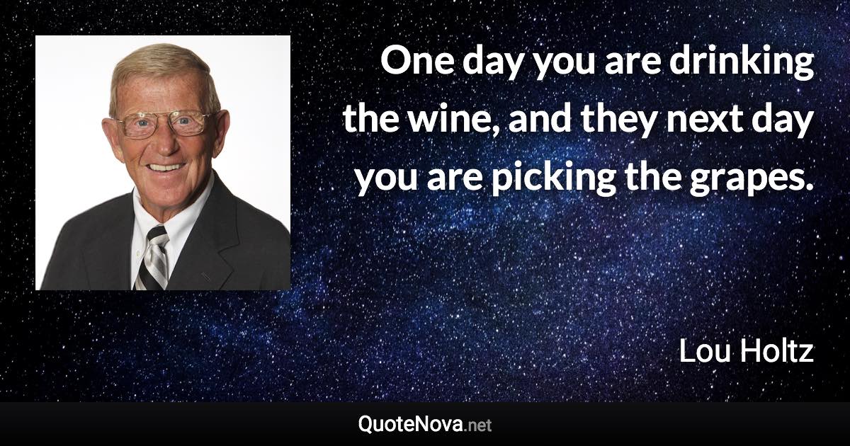 One day you are drinking the wine, and they next day you are picking the grapes. - Lou Holtz quote