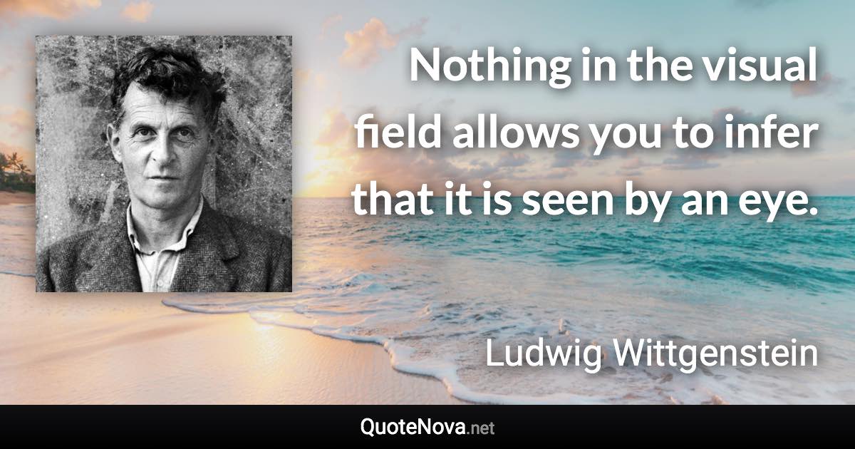 Nothing in the visual field allows you to infer that it is seen by an eye. - Ludwig Wittgenstein quote