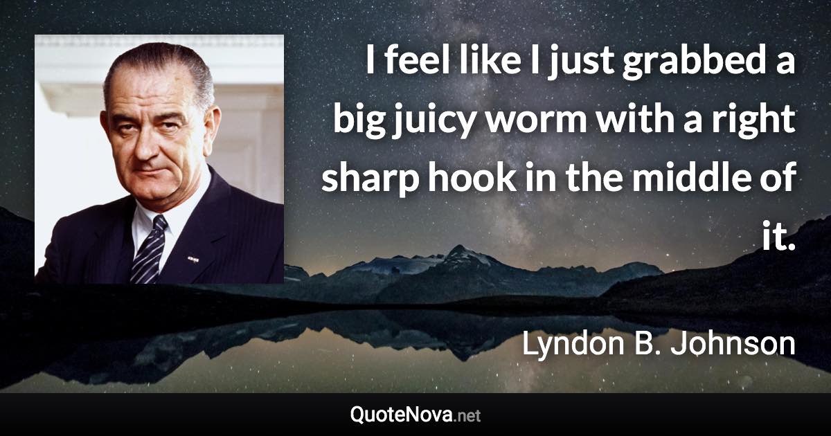 I feel like I just grabbed a big juicy worm with a right sharp hook in the middle of it. - Lyndon B. Johnson quote