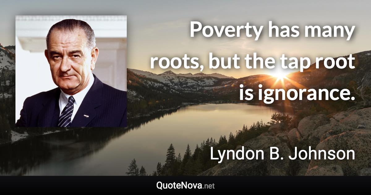 Poverty has many roots, but the tap root is ignorance. - Lyndon B. Johnson quote