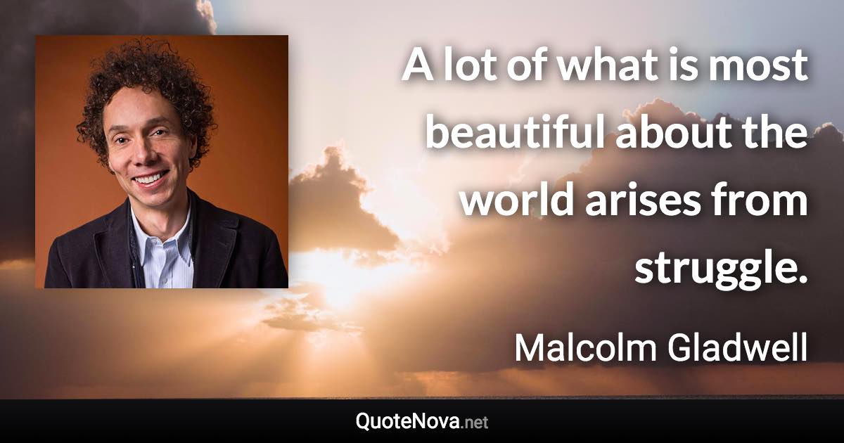 A lot of what is most beautiful about the world arises from struggle. - Malcolm Gladwell quote