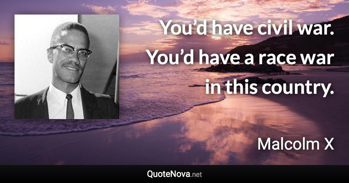 You’d have civil war. You’d have a race war in this country. - Malcolm X quote