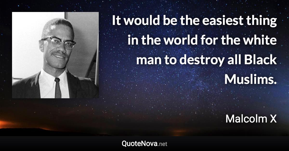 It would be the easiest thing in the world for the white man to destroy all Black Muslims. - Malcolm X quote